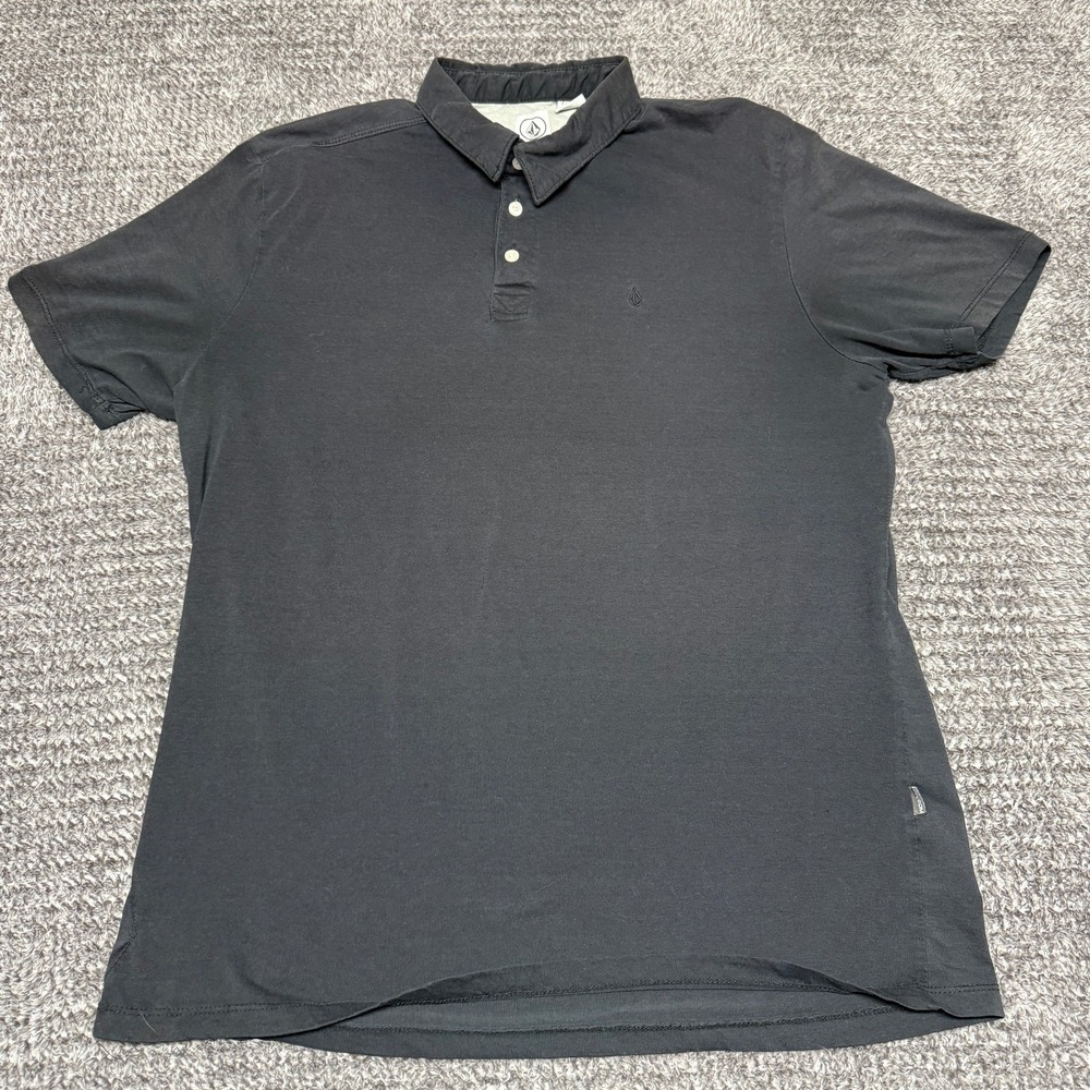 Volcom Mens Polo Shirt XXL Black Short Sleeve Collared Embroidered Logo‎